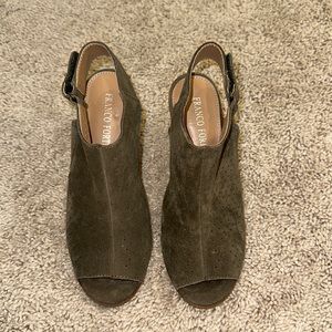 Green suede block heels